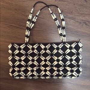 Black and White Beaded Women's Bag